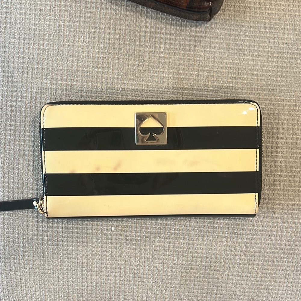 Kate Spade Black and Cream Striped Clutch